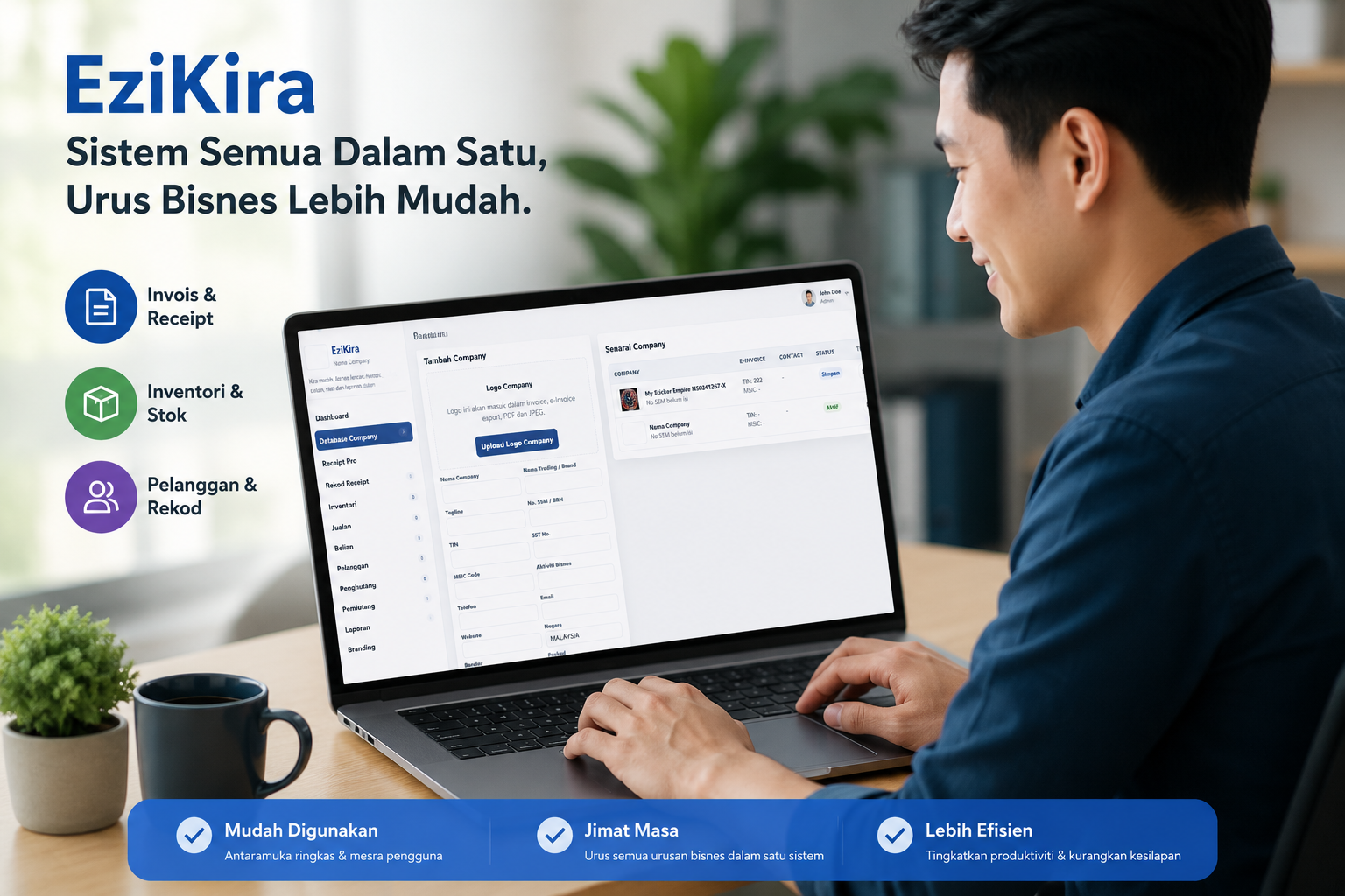 Paparan EziKira pada laptop